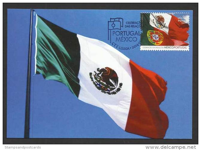 Portugal Carte Maximum Emission Commune Avec Mexico Drapeau 2014 Portugal Joint Issue With Mexico Flag Maxicard - Cartes-maximum (CM)