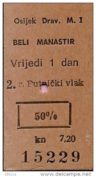 Railway (train) Ticket - Osijek - Beli Manastir (50% Discount-child), 25.7.2014., Croatia (15229) - Europa