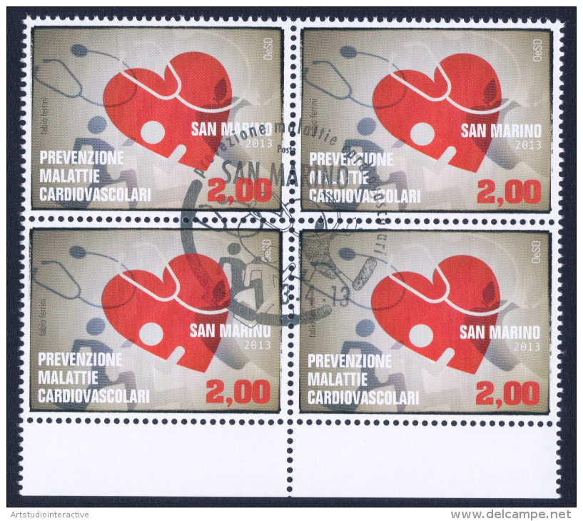2013 SAN MARINO "MALATTIE CARDIOVASCOLARI" QUARTINA ANNULLO PRIMO GIORNO - Used Stamps