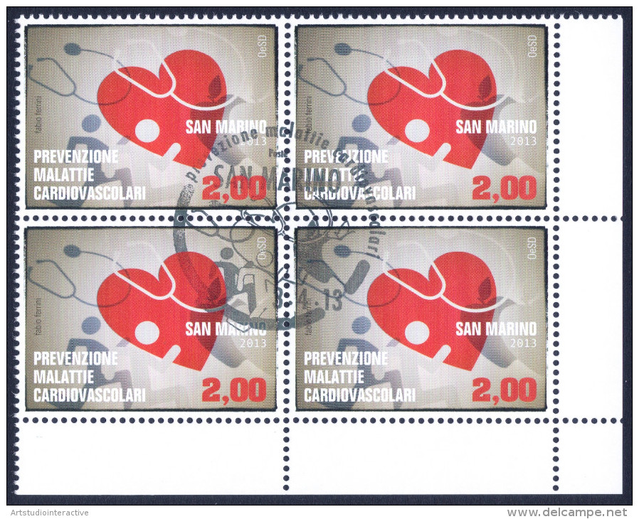 2013 SAN MARINO "MALATTIE CARDIOVASCOLARI" QUARTINA ANNULLO PRIMO GIORNO - Used Stamps