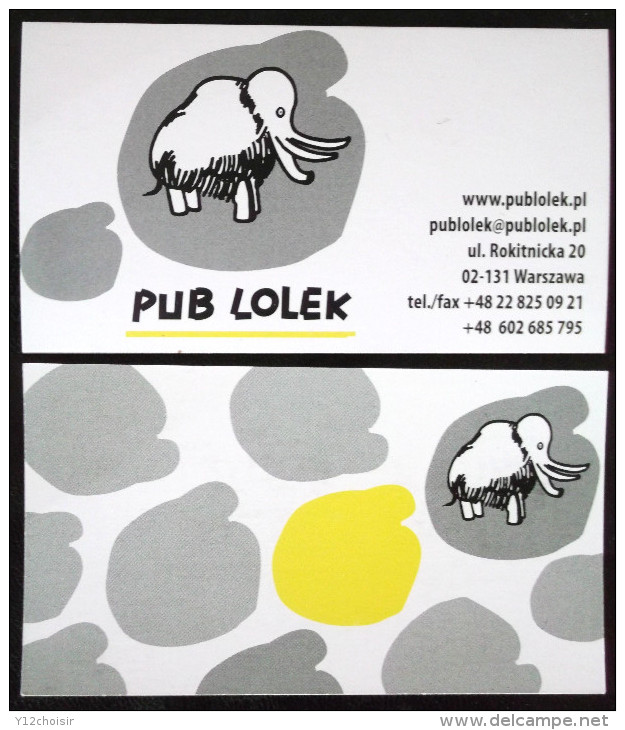 CARTE DE VISITE PUB LOLEK VARSOVIE POLOGNE POLAND MAMMOUTH ELEPHANT - Altri & Non Classificati