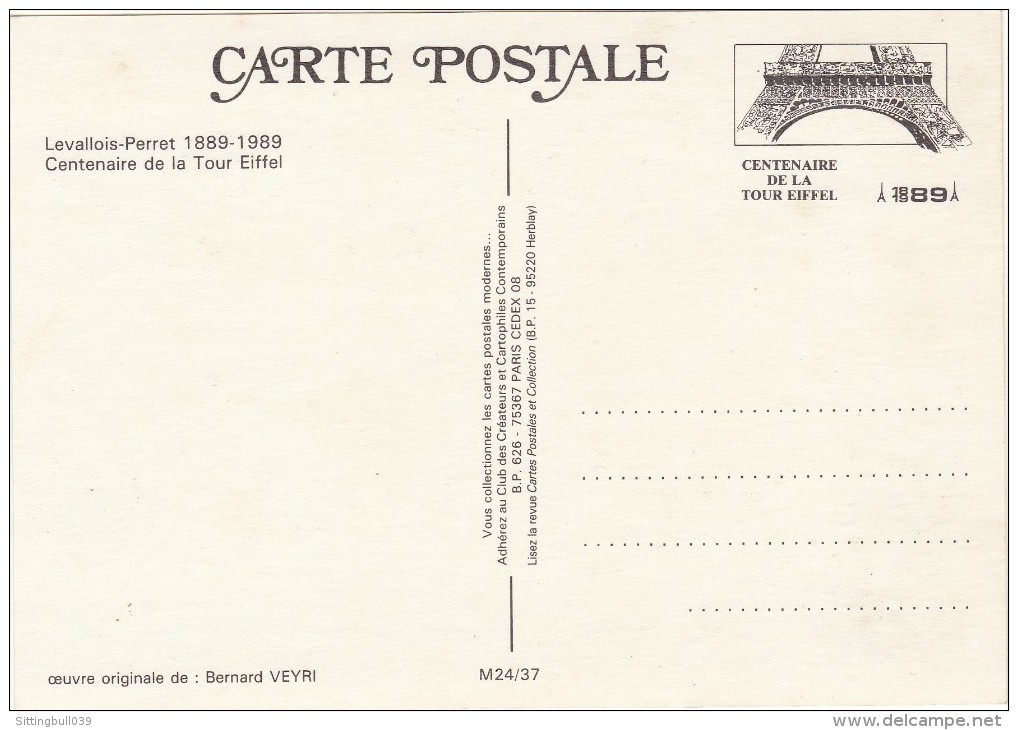 VEYRI. Carte Postale M24  /37. Centenaire De La Tour Eiffel 1889-1989. Levallois-Perret. - Veyri, Bernard