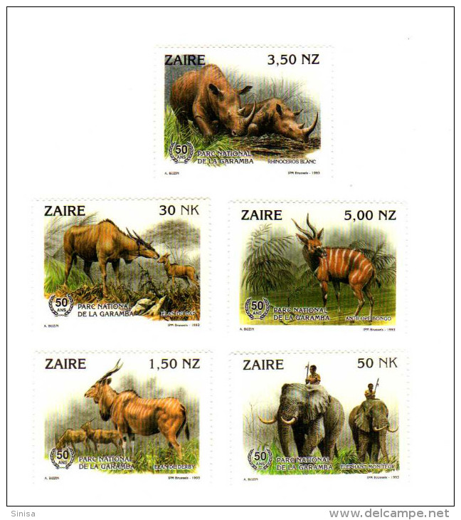 Zaire / Animals / Elephants / Rhino / Antelope - Unused Stamps