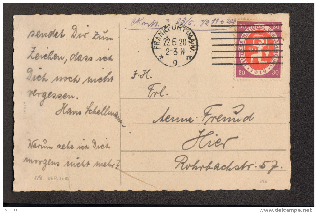 AK Viele Herzliche Pfingstgrüße 1920 Ortskarte Frankfurt Mit Briefmarke DR.Mi.Nr.110, 2 Bilder - Pentecôte