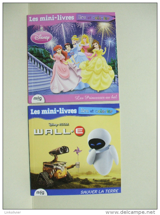 2 Mini-livres "lire Et Colorier" DISNEY PIXAR : Les Princesses Au Bal Et Wall.E (Sauver La Terre) - Disney