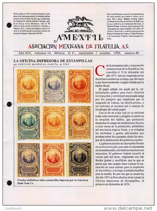 G)1996 MEXICO, AMEXFIL MAGAZINE, SPECIALIZED IN MEXICAN STAMPS, YEAR XIV VOL. 14-SEP-OCT- 1996-NUM. 80, XF - Spanisch