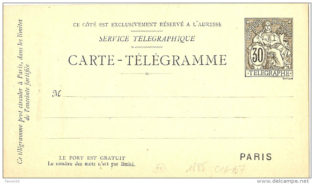 LINT4 - CHAPLAIN CARTE TELEGRAMME 30c NOIR NEUVE - Pneumatiques