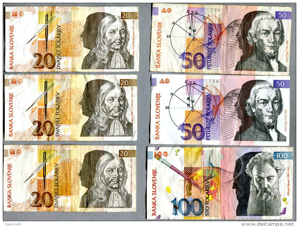 3265 - SLOWENIEN - 6 Banknoten - Gebraucht - SLOVENIA, 6 Banknotes - Slowenien