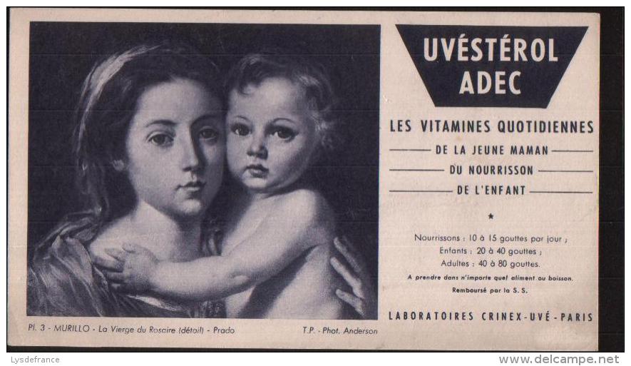 BUVARD PUBLICITAIRE UVESTEROL ADEC MURILLO LA VIERGE DU ROSAIRE PORT 1,10 EURO - Produits Pharmaceutiques