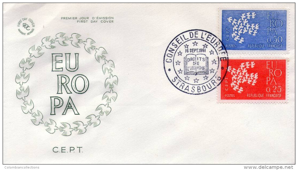 Lote F-Fr5, Francia, 1961, FDC, Europa CEPT, Droits De L'Homme, Strasbourg, Human Rights - 1960-1969