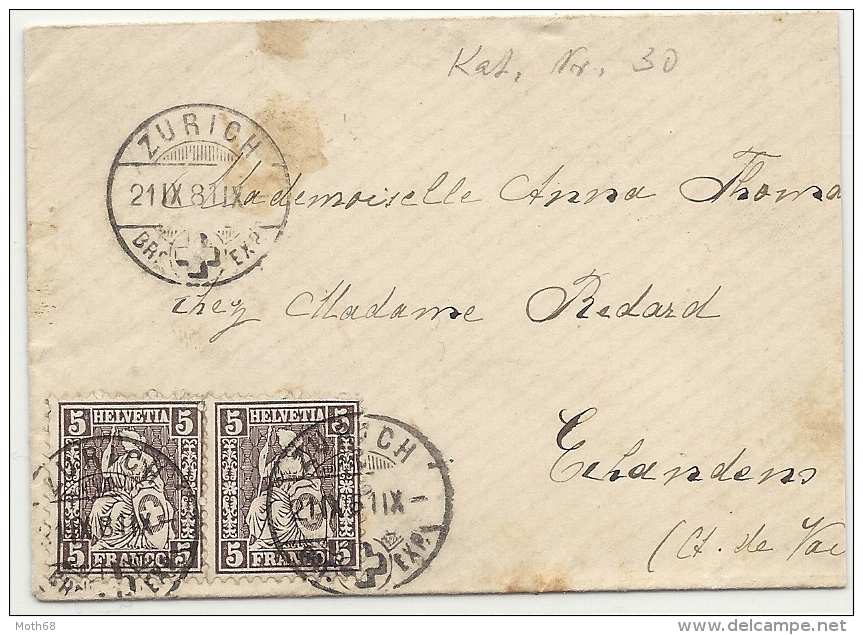 1881 2 Mal 5 Rp. Sitzende Helvetia Auf Brief Von Zürich - Brieven En Documenten