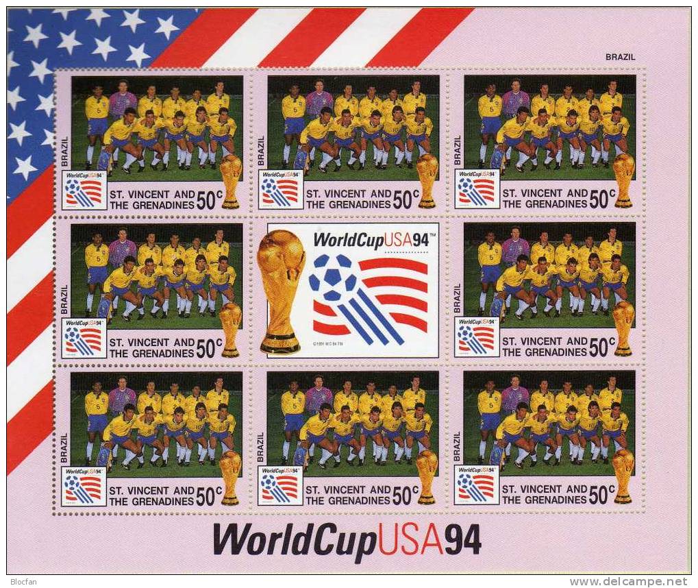 Team Brazil Zur Fussball WM 1994 Vincent 2817 Kleinbogen ** 8€ Kicker World Cup USA-Flagge M/s Flag Bloc Soccer Sheetlet - 1994 – Estados Unidos