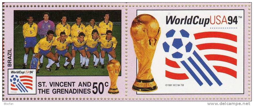 Team Brazil Zur Fussball WM 1994 Vincent 2817 Kleinbogen ** 8€ Kicker World Cup USA-Flagge M/s Flag Bloc Soccer Sheetlet - 1994 – Estados Unidos