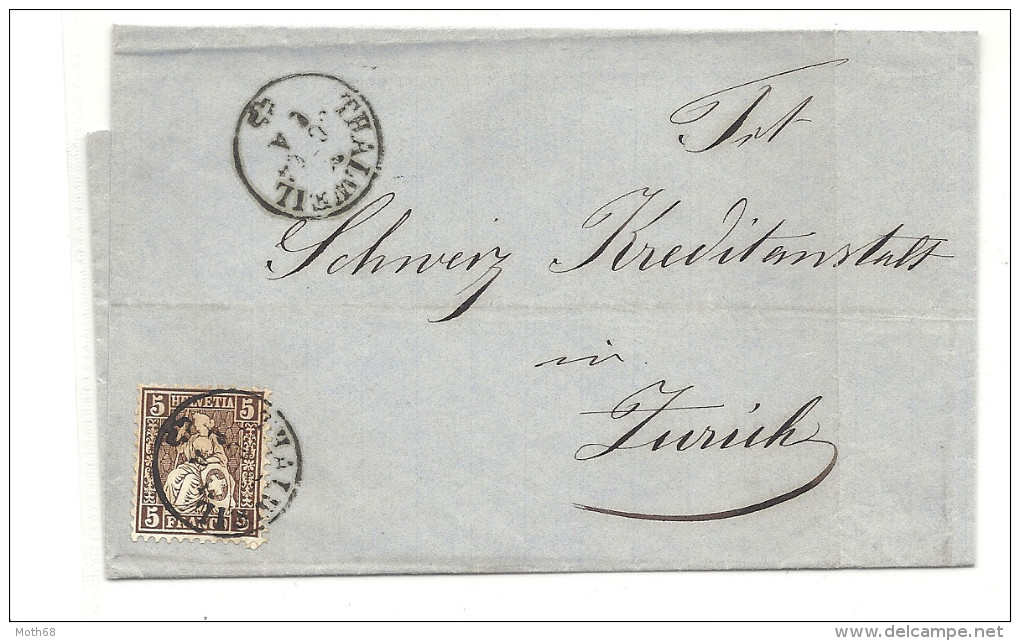 1864  5 Rp. Sitzende  THALWEIL Nach Zürich (an SKA) - Lettres & Documents