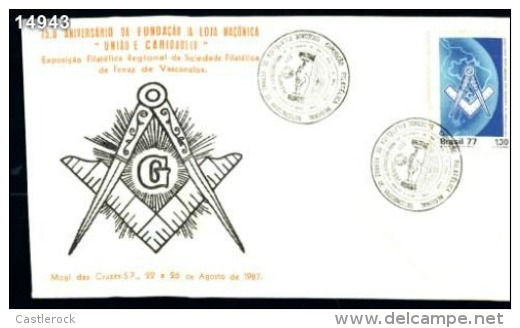 O)1987 BRAZIL,FDC,25TH ANNIV, OF FOUNDATION OF MASON LODGE UNITY AND CHARITY, MASONIC EMBLEM,MAP BRAZIL STAMP - FDC