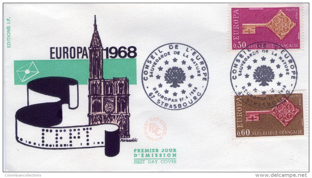 Lote F-Fr24, Francia, 1968, FDC, Europa CEPT, Conseil De L´Europe, Strasbourg, Nature, Key - 1960-1969