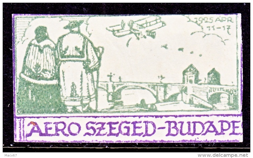 HUNGARY  AEROPHILATELIC  VIGNETTE    * SZEGED- BUDAPEST  1925,  1,000 K  POSTAL  DEFACED - Ongebruikt