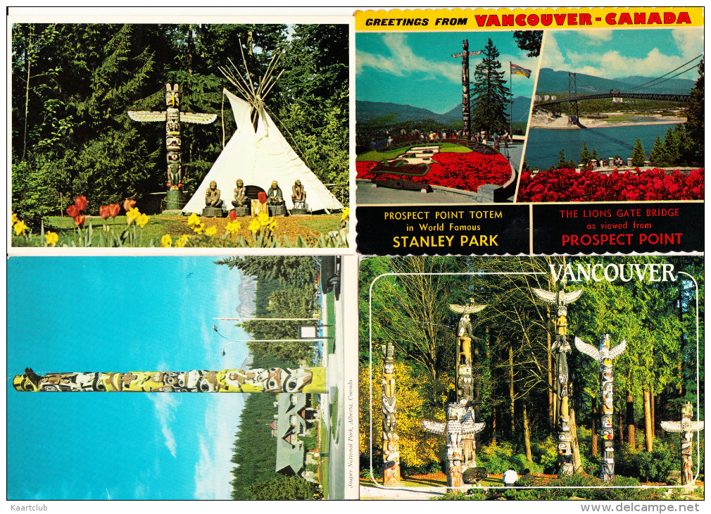 4 POSTCARDS: INDIAN TOTEMS, STATUES, TEEPEE - NATIVE - Canada - Indiaans (Noord-Amerikaans)