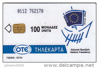 Telefonkarte Griechenland  Chip OTE   Nr.43  1994  Ø112  Aufl. 772.000 St. Geb. Kartennummer  76217Ø - Griechenland