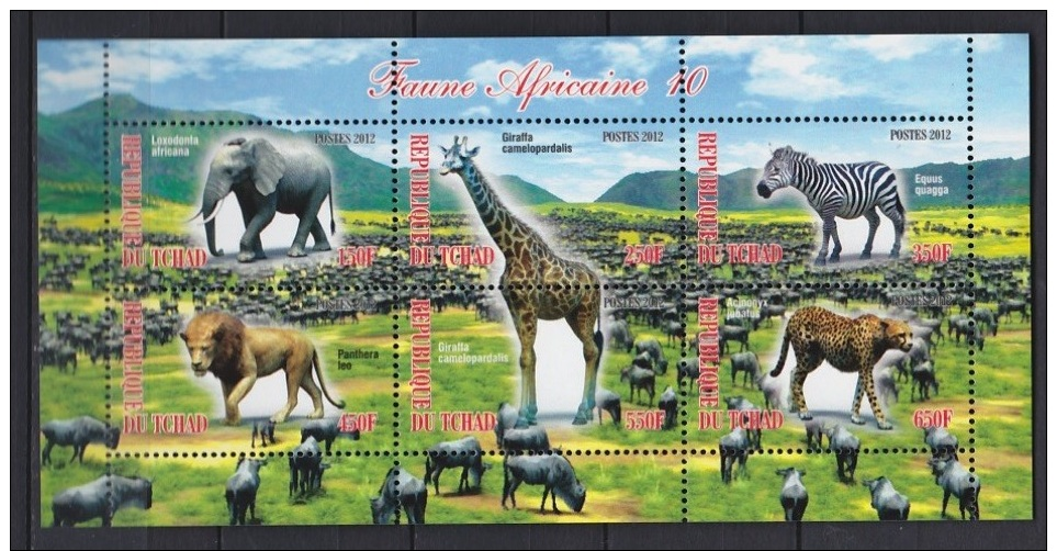 ABN11 - Animaux D´Afrique African Animals - Bloc Feuillet NEUF ** MNH -T Chad 2012 - Eléphants - Girafe - Zèbres - Lions - Autres & Non Classés