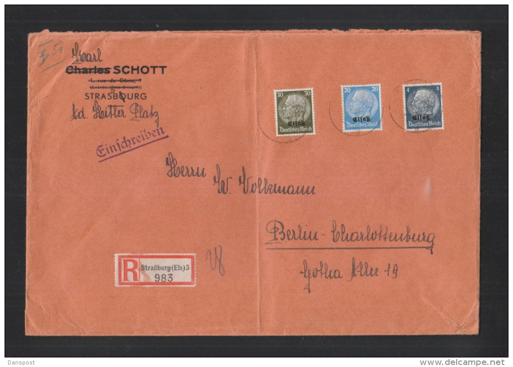 Dt. Reich R-Brief 1940 Strassburg Nach Berlin - Occupazione 1938 – 45