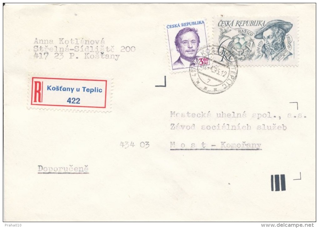 C10420 - Czech Rep. (1995) 417 23 Kostany U Teplic (3,60 - Vaclav Havel) ERROR: So-called "skidded" (double) Printing - Abarten Und Kuriositäten