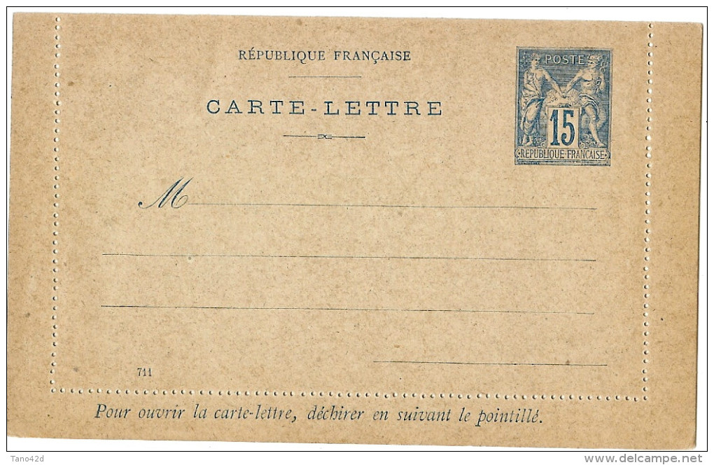 LINT 4 - EP CARTE LETTRE SAGE 15c DATE 711 - PETITE VARIETE DANS L'ALIGNEMENT DU PIQUAGE EN BAS A GAUCHE - Cartes-lettres