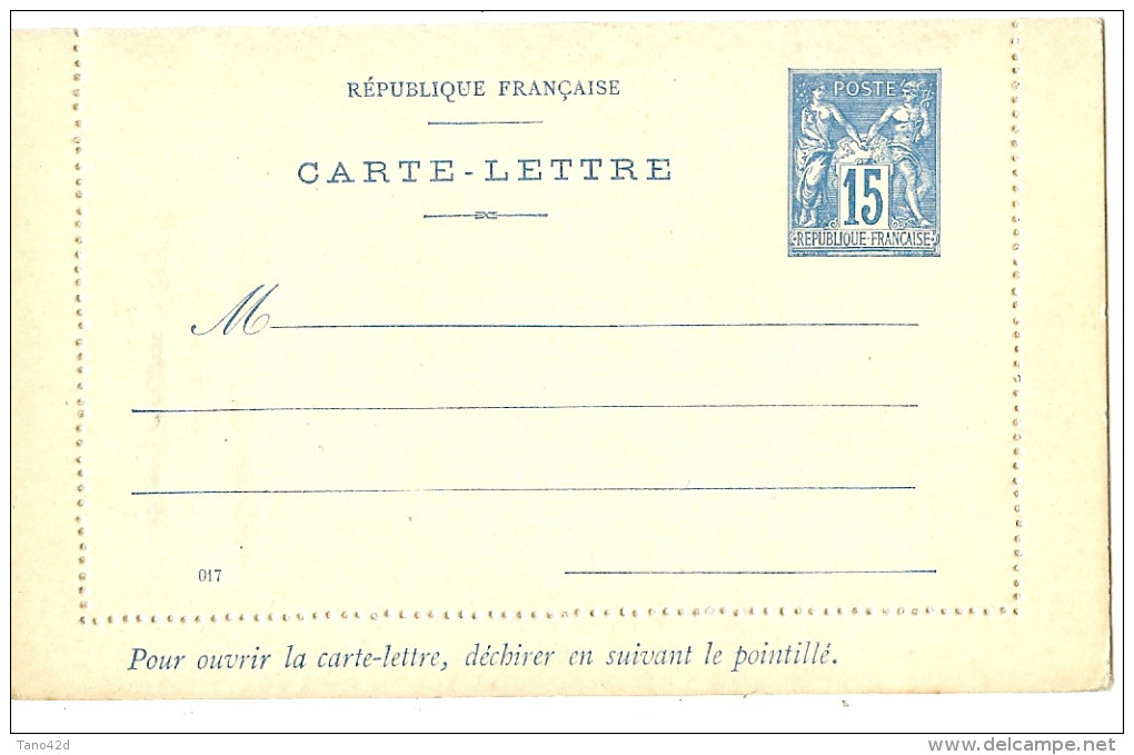 LINT 4 - EP CARTE LETTRE SAGE 15c DATE 017  CARTON BLANC GRIS - Cartes-lettres