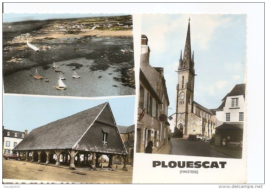 29 PLOUESCAT MULTIVUES PORT EGLISE HALLE  1966 TIMBREE TRES BON ETAT  2 SCANS - Plouescat