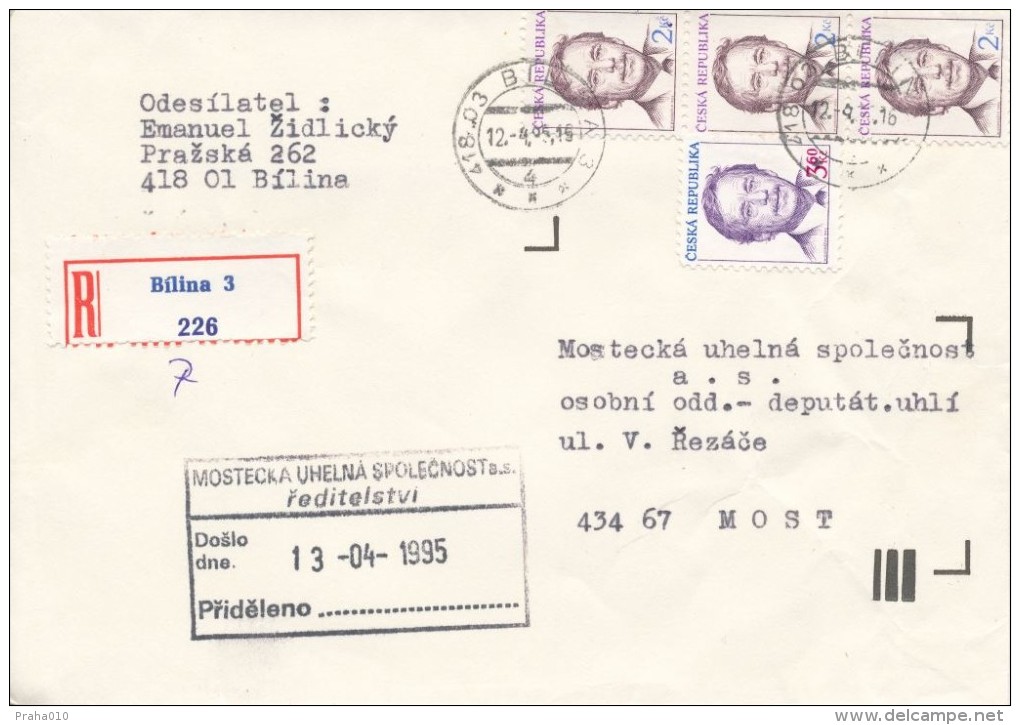 C10447 - Czech Rep. (1995) 418 03 Bilina 3 (2,00 - Vaclav Havel) ERROR: Faded Print Of Blue And Violet Colors - Variétés Et Curiosités