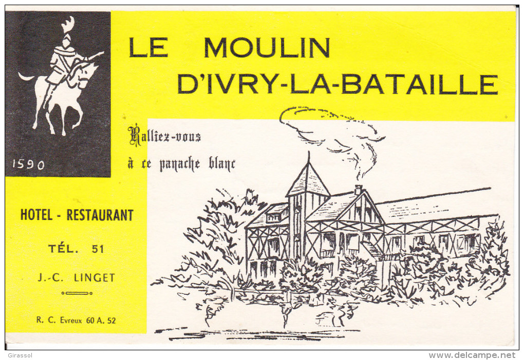 CPSM IVRY LA BATAILLE EURE LE MOULIN D IVRY HOTEL RESTAURANT PROP J C LINGET DESSIN - Hotels & Gaststätten