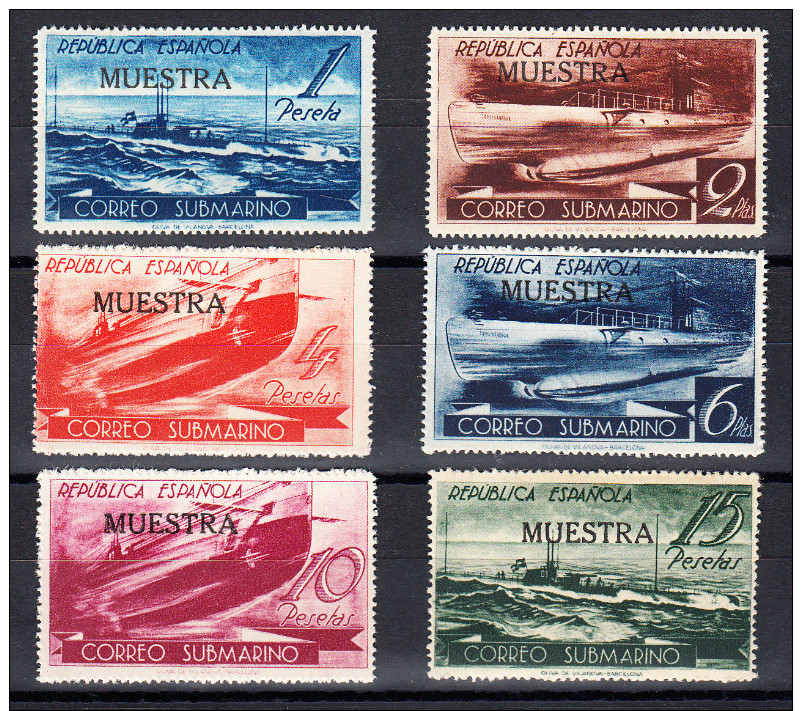 ESPAÑA  1938.CORREO SUBMARINO.EDIFIL  Nº 775M/780M.MUESTRA(en Negro).RARISIMOS.NUEVOS SIN CHARNELA    SES 864 - Neufs