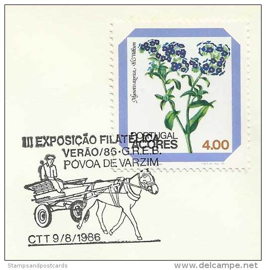 Portugal Cachet Commémoratif Expo Philatelique Attelage Cheval Póvoa De Varzim 1986 Event Postmark Horse Carriage - Postal Logo & Postmarks