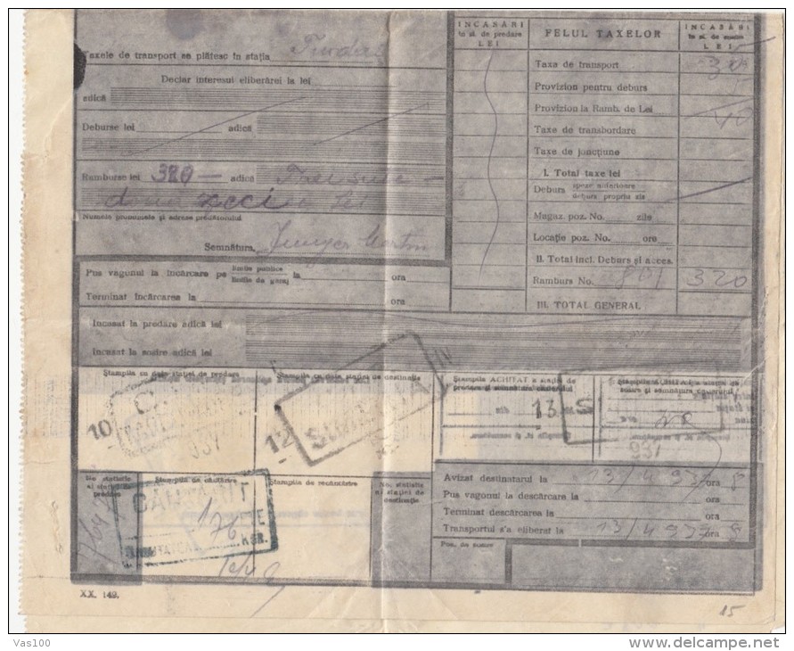 CPA WAYBILL, RAILWAY TRANSPORTATION, FROM TURDA TO TURDAS, AVIATION AND STATISTICAL STAMPS, 1937, ROMANIA - Europe