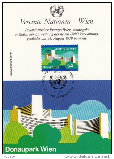 UNITED NATIONS- VIENNA HEADQUARTERS, CM, MAXICARD, CARTES MAXIMUM, OBLIT FDC, 1979, UNITED NATIONS VIENNA - Cartes-maximum