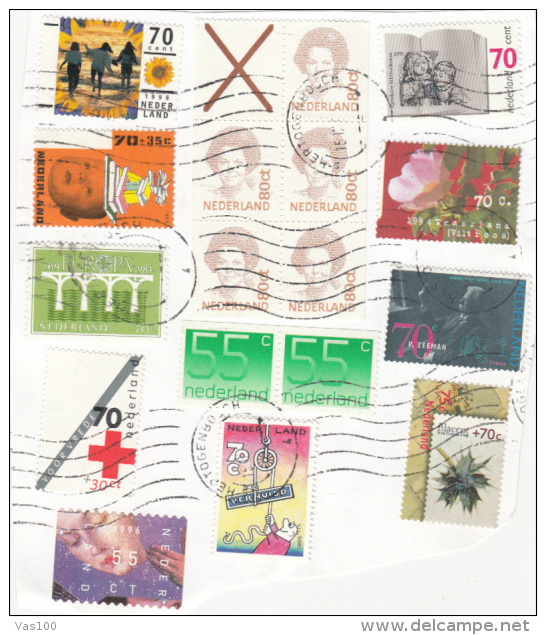 STAMPS ON FRAGMENT, NICE FRANKING, QUEEN, RED CROSS, CHILDRENS, FLOWERS, 1996, NETHERLANDS - Covers & Documents