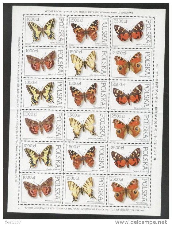 Poland 1991 Butterflies X 3 Sets - 1 Sheet Fold MNH DC.008 - Neufs