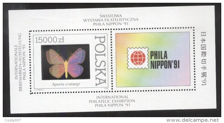 Poland 1991 Butterflies Perf. Sheet With Hologram Effect MNH DC.010 - Neufs