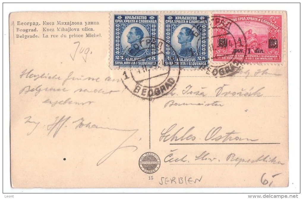 Serbia - Srbija - Beograd -  Knez Mihajlova Ulica - Interesting Stamps - Za Invalide - 1924 - Serbia