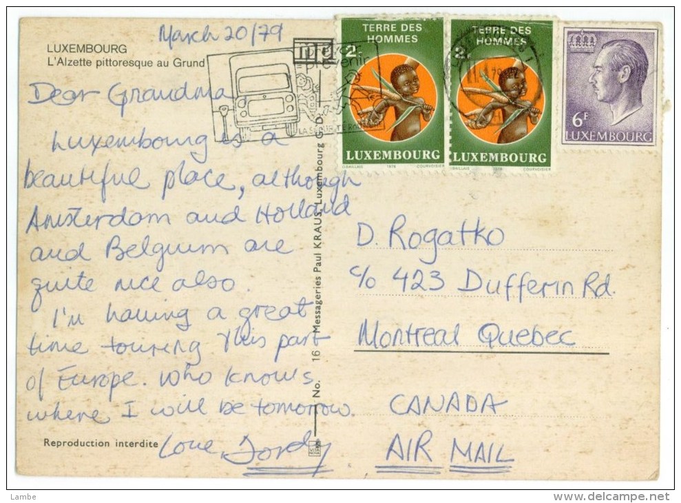 LUXEMBOURG - L'Alzette Pittoresque Au Grund - Air Mail To Canada - Nice Stamps 1979 - Autres & Non Classés