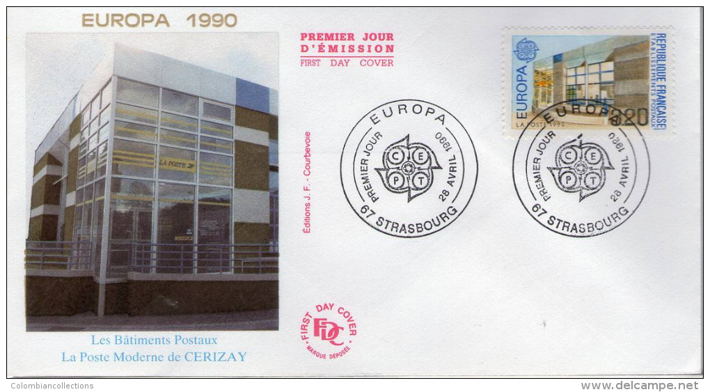 Lote F-Fr58, Francia, 1990, FDC, Europa CEPT, Strasbourg, Cerizay - 1990-1999