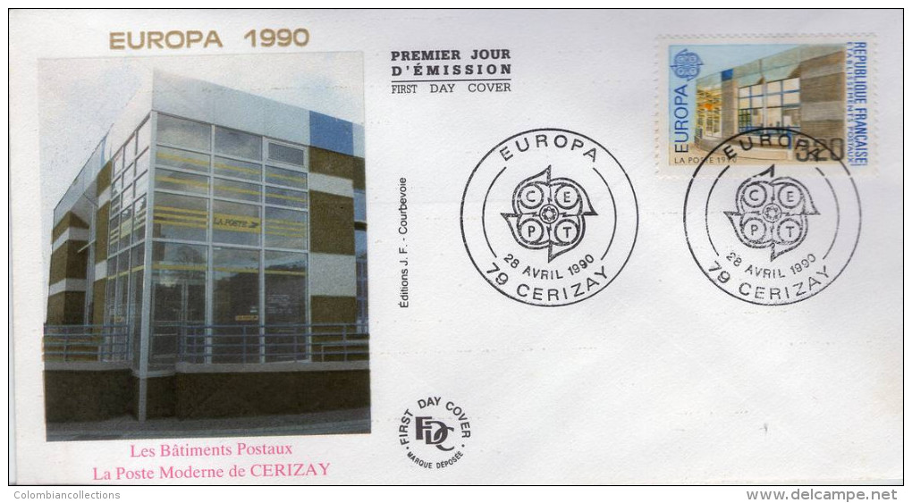 Lote F-Fr59, Francia, 1990, FDC, Europa CEPT, Cerizay - 1990-1999