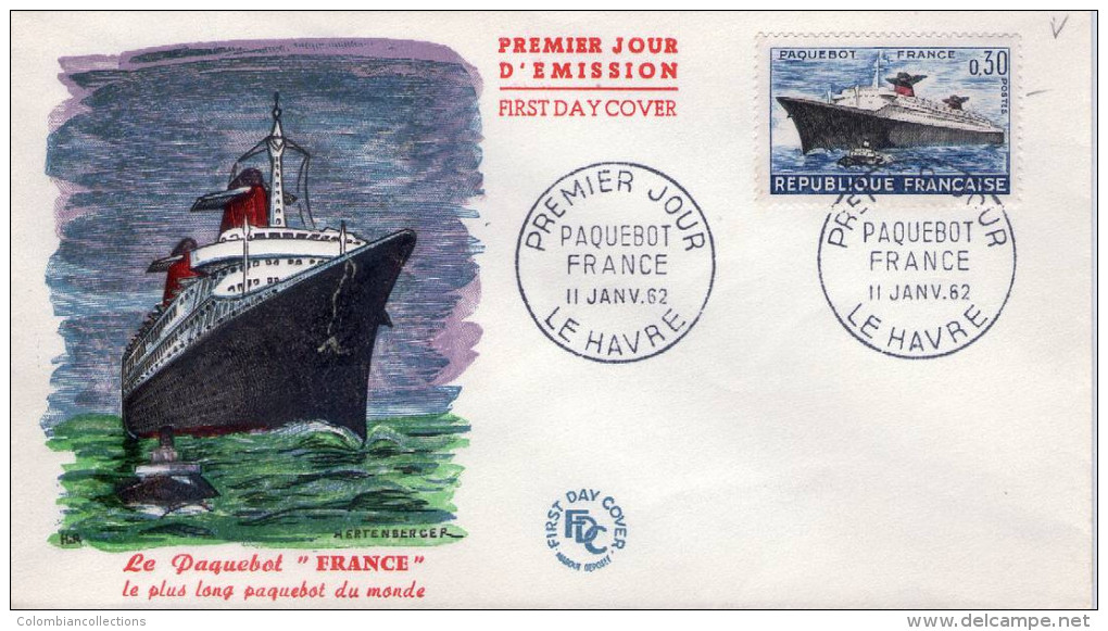 Lote F-Fr62, Francia, 1962, FDC, Le Havre, Barco, Boat - 1990-1999