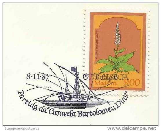 Portugal Cachet Commémoratif Départ De La Caravelle Bartolomeu Dias 1987 Event Pmk Caravel Departure - Postal Logo & Postmarks