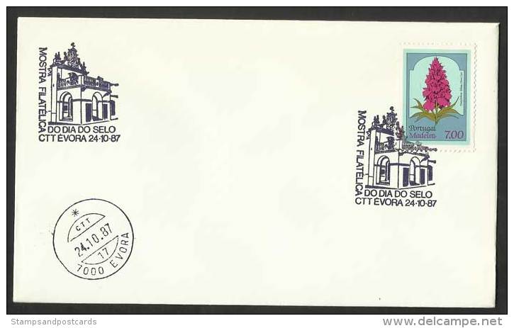 Portugal Cachet Commémoratif Journée Du Timbre Évora Eglise 1987 Event Pmk Stamp Day Church - Postal Logo & Postmarks