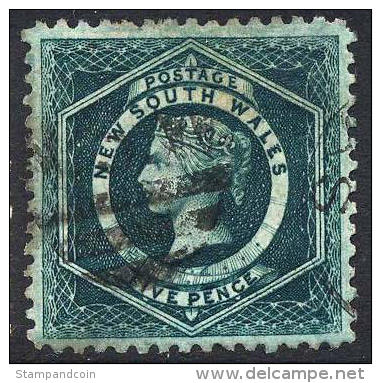 New South Wales #65b XF Used 5p Dark Blue Green Victoria (perf 11) From 1882-91 - Oblitérés