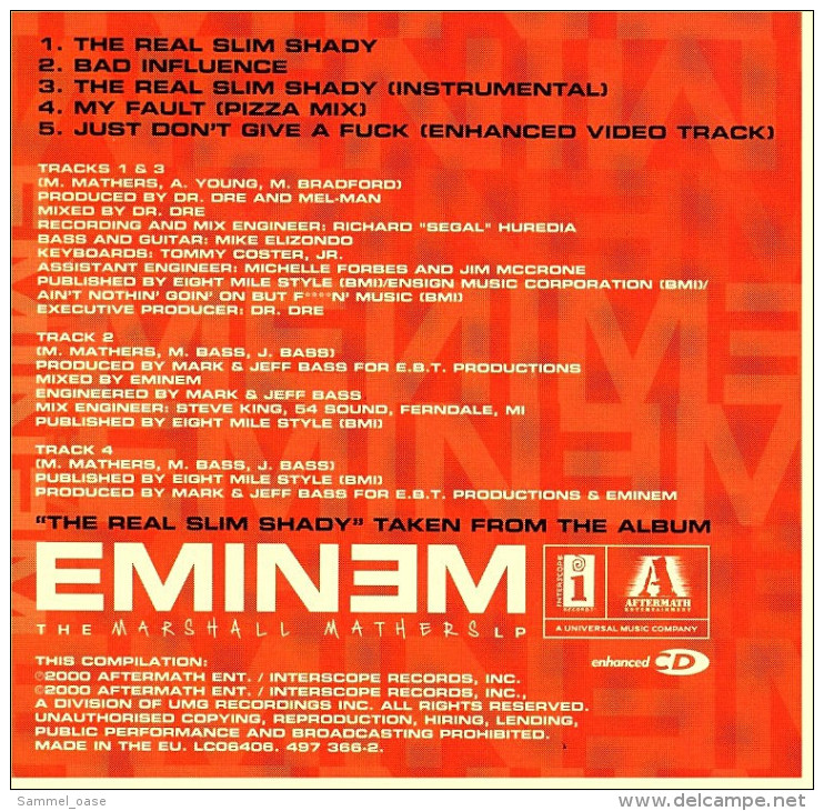 Single CD  -  Eminem  -  The Real Slim Shady  -  Von 2000 - Rap & Hip Hop