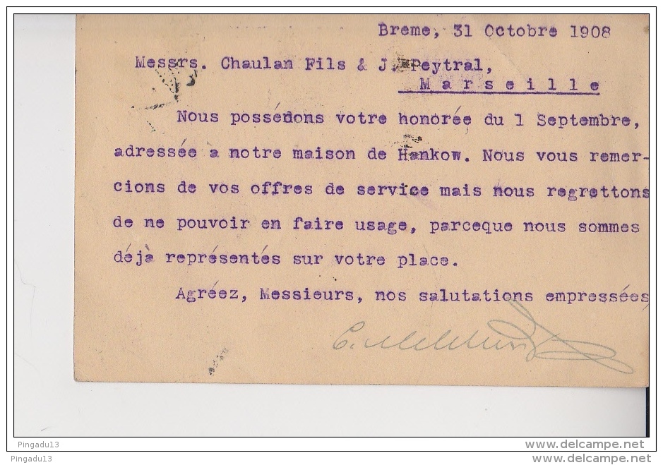 Au Plus Rapide Breme 31 Octobre 1908 C Melchers Bremen - Autres & Non Classés