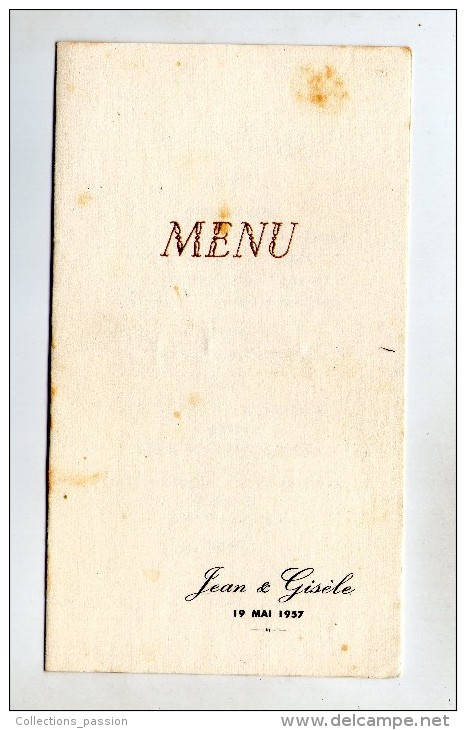 Menu , 16 X 9 Cm , Jean Et Giséle , 1957 , 2 Scans - Menus