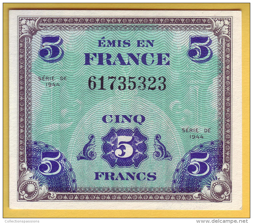 BILLET FRANCAIS - BILLET DU TRESOR - 5 Francs (verso Drapeau) - - 1944 Vlag/Frankrijk